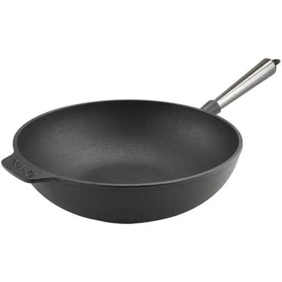 Μαντεμένιο γουόκ Carl Victor 30cm με inox χερούλι | www.mantemi.gr